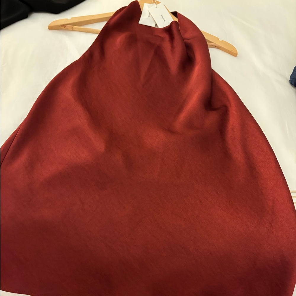 NWT muted RED  Vince Satin Halter Neck Blouse